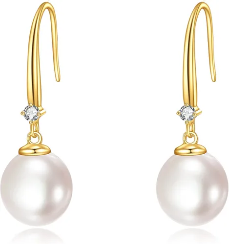 Aretes colgantes de perlas de oro amarillo macizo de 18 quilates para mujer, perlas de agua dulce cultivadas, joyería fina, regalo de 0.354 in