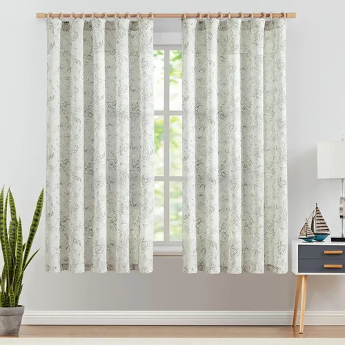 Miniatura 61 de Jinchan Cortinas de Mezcla de Lino con Estampado Floral para Sala de Estar, 84 Pulgadas de Largo, Cortinas con Bolsillo para Varilla y Tab Trasera