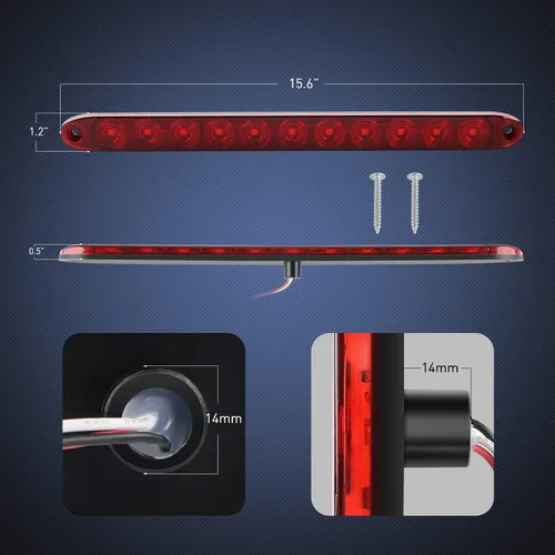 Miniatura 2 de Nilight - TL-10 2 piezas 16 pulgadas 11 LED rojo remolque barra de luz para parada de estacionamiento intermitentes luz de freno trasera compatible