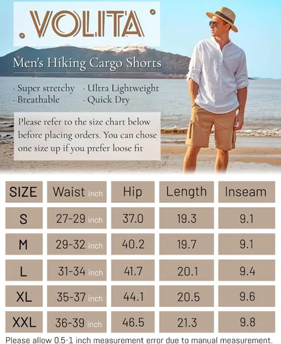Miniatura 6 de VoLIta Pantalones cortos de senderismo para hombre, ligeros, de secado rápido, casuales, pantalones cortos de golf para pesca al aire libre