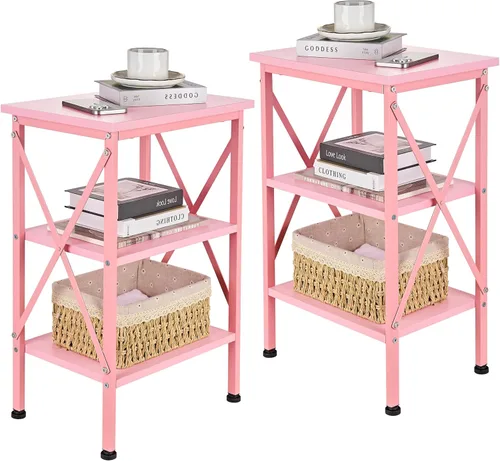 Miniatura 8 de VECELO Mesa auxiliar, mesita de noche, mesas auxiliares de sala de estar de 24 pulgadas de alto, mesitas de noche reforzadas con diseño X, mesa