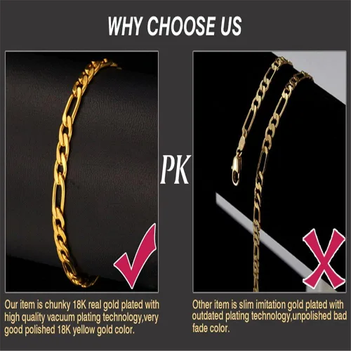 Miniatura 6 de U7 Figaro Bracelet, Stainless Steel Figaro Chain Bracelet, Rope Chain Bracelet Stainless Steel 18K Gold Plated Wrist Chain for Men Women