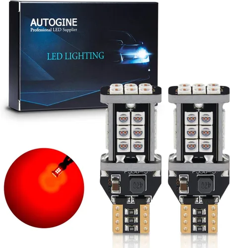 AUTOGINE Bombillas LED Canbus 921 912 906 904 902 W16W T15 de 1300 lúmenes, color rojo brillante 3030 24-SMD, sin errores para luces de freno