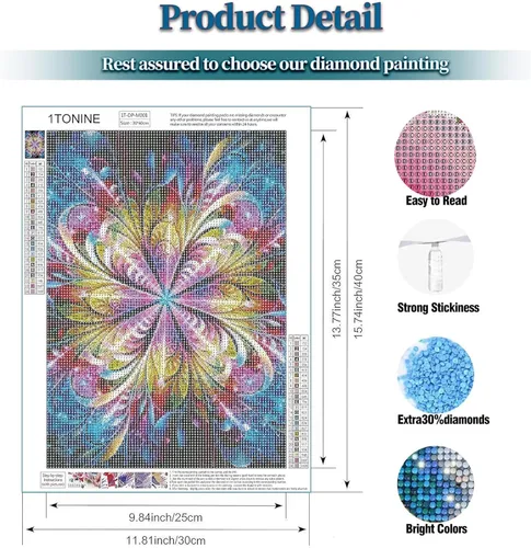 Miniatura 4 de Kits de pintura de diamantes de mandala 5D para adultos, kit de arte de diamantes de flor de fantasía para principiantes, 12 x 16 pulgadas, kits