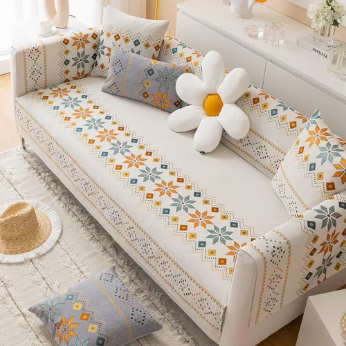 Miniatura 9 de Funda de sofá de chenilla para sofá modular, diseño geométrico bohemio y jacquard antideslizante, protector de muebles para niños, perros y Azul