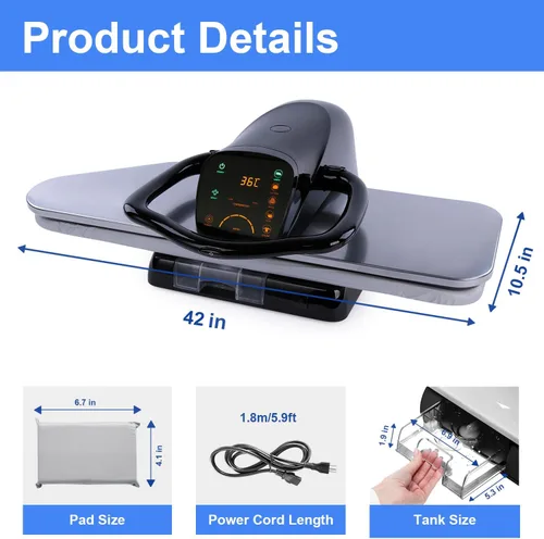 Miniatura 4 de Prensa de plancha de vapor grande de 42 pulgadas con pantalla táctil LED, prensa de vapor de 1800W con 5 configuraciones de tela, conversión