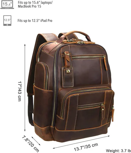 Miniatura 3 de Lannsyne Mochila vintage de cuero de grano completo para hombre de 15.6 pulgadas, mochila para laptop de camping y viajes, mochila de 24 L, Marrón