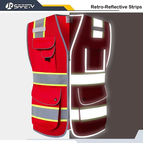 Miniatura 4 de JKSafety - Chaleco de seguridad con cierre de cremallera al frente y 9 bolsillos, con malla y tiras con bordes amarillo fluorescente, cumple
