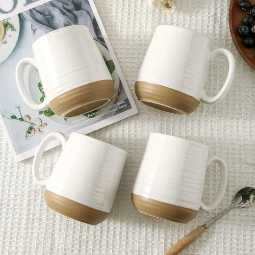 Miniatura 5 de Juego de tazas de café de cerámica grandes - 15 oz tazas de café con mango de porcelana, juego de 4 con mango, perfectas para capuchino, té, moca