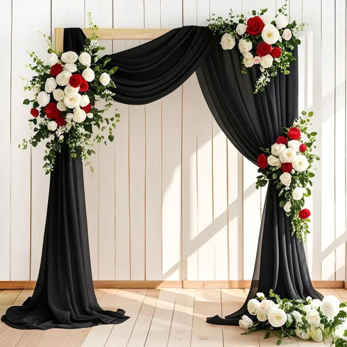 Miniatura 8 de LINXTAR Tela de Cortinaje para Arco de Boda 2 Paneles 30'' x 18FT Rosa Empolvado Gasa Chiffon Transparente Cortinaje de Arco para Cabina de Fotos