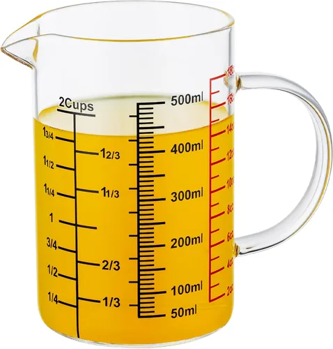 Miniatura 15 de Ackers BORO3.3 Taza medidora de vidrio - [Asa aislada Boca en forma de V] - Hecha de vidrio de borosilicato de alta calidad, taza medidora