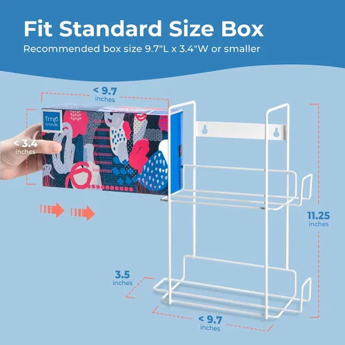 Miniatura 3 de FMP Brands Soporte doble para guantes para montaje en pared, soporte de caja de servilleta desechable, dispensador de metal duradero blanco