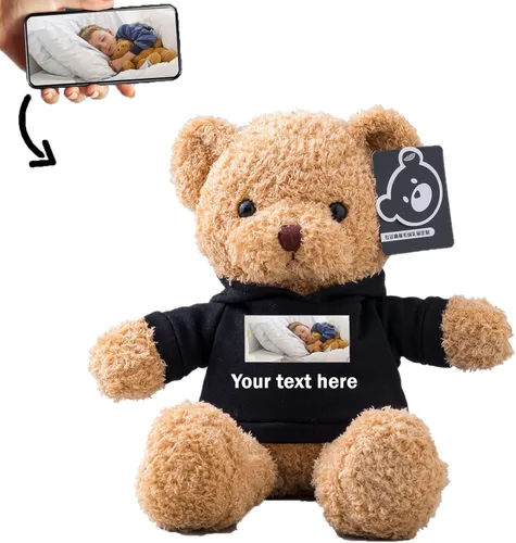 Oso de peluche personalizado con texto + foto, oso de San Valentín, animales de peluche, juguetes de peluche como regalos personalizados para Negro