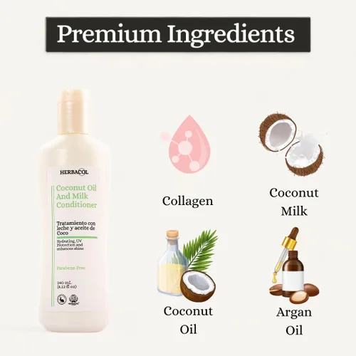Miniatura 2 de Herbacol Acondicionador de aceite de coco y leche Acondicionador natural Restaura el cabello dañado y seco 8.12 onzas líquidas