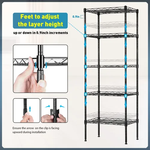Miniatura 7 de BestOffice Estantería de Alambre de Metal Ajustable Certificada NSF, Unidad de Almacenamiento para Espacios Pequeños, Restaurante, Garaje, Despensa