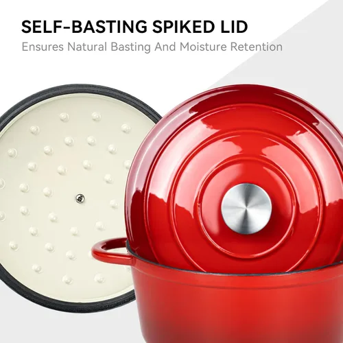 Miniatura 5 de Miereirl Olla holandesa de hierro fundido esmaltada de 4.5 QT con tapa, horno holandés de hierro fundido con asas duales para hornear pan, cocinar