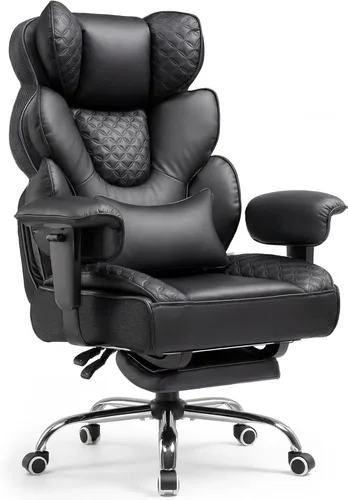 COMHOMA Silla de oficina grande y alta con reposapiés mejorado, silla ejecutiva de respaldo alto resistente con soporte lumbar de resorte para Negro