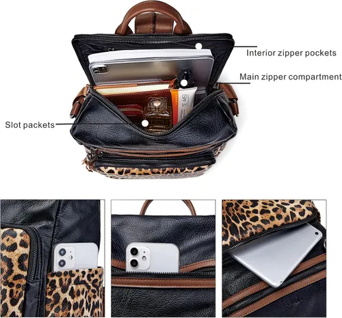 Miniatura 59 de OPAGE - Mochila de cuero para mujer, con borla de moda, bolso de hombro, mochila grande, bolsa de viaje, gris, L