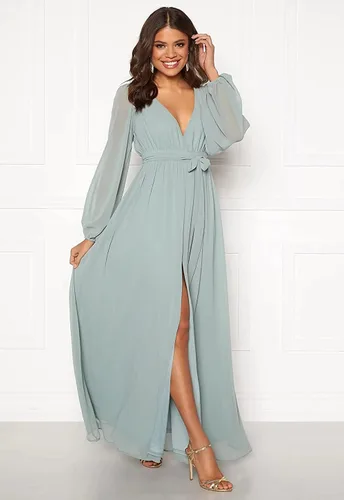 Miniatura 3 de SOLODISH Vestido de dama de honor de manga larga para mujer con abertura de gasa, vestido formal de noche