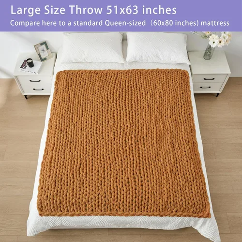 Miniatura 5 de Bigacogo Manta de punto grueso para sofá, 51 x 63 pulgadas, 100% tejida a mano con hilo de felpilla grueso jumbo, acogedoras y suaves mantas grandes