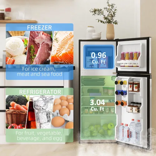 Miniatura 3 de HOMCOM Mini refrigerador de 4 pies cúbicos con congelador, refrigerador compacto de doble puerta con termostato ajustable, estante y puerta