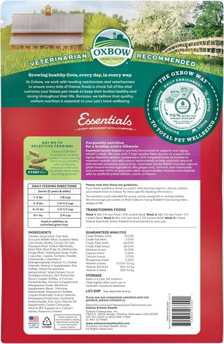 Miniatura 2 de Oxbow Essentials Alimento para Conejos, Senior, Hecho con Alfalfa Oxbow para Conejos, Pellets Ricos en Vitaminas y Minerales para Mascotas