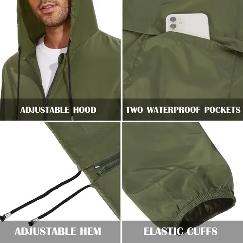 Miniatura 3 de Zando Chubasquero para hombre, impermeable, con capucha, rompevientos, ligero, para ciclismo