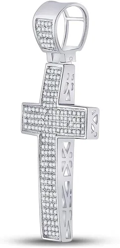 Diamond2Deal Colgante de plata de ley para hombre con cruz romana de diamante redondo de 12 qttw, color G-H, claridad I3, Metal Gema, diamante blanco