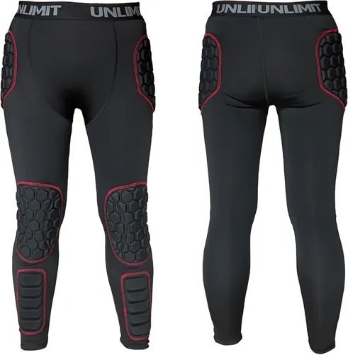 Miniatura 3 de Unlimit Pantalones de portero de fútbol juvenil con acolchado para cadera, rodilla y espinilla, pantalones de compresión de portero