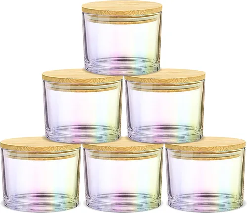 SUPMIND Frascos para Velas de 3 Mechas de 16 oz Paquete de 6 - Frascos de Vidrio Grandes Vacíos Iridiscentes de Boca Ancha para Hacer Velas con
