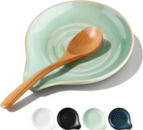 Miniatura 10 de Herogo - Soporte de cuchara de acero inoxidable negro para estufa de cocina, soporte grande para espátula de cocina con parte inferior cuadrada