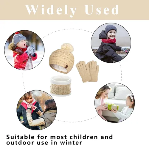Miniatura 7 de Conjunto de gorro de invierno para niños, bufanda y guantes con forro polar para niñas de 1 a 5 años