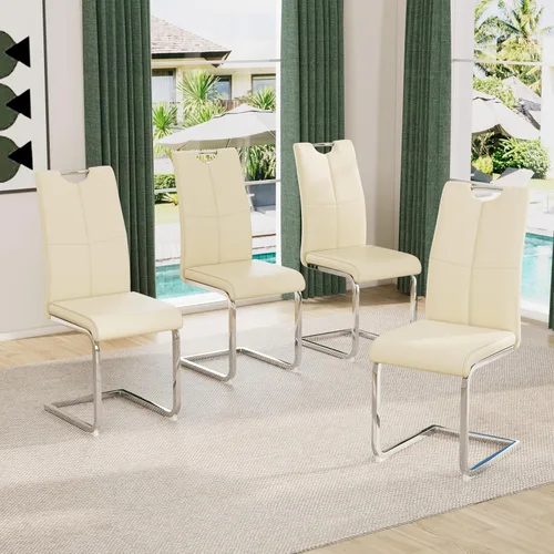 Miniatura 37 de Juego de sillas de comedor modernas (2 unidades) de piel sintética PU con respaldo alto tapizadas con patas doradas de metal para cocina y comedor