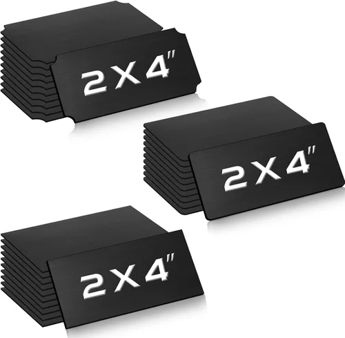 Miniatura 10 de Therwen 30 Piezas Placas de Nombre Grabadas con Láser de Acero Inoxidable Cepillado Placa Personalizada Placa en Blanco Etiqueta de Nombre Negro