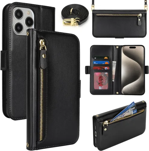 Miniatura 64 de Lipvina Funda tipo cartera para iPhone 12 Pro Max / 13 Pro Max para mujeres, bolsillo con cremallera, funda de teléfono de cuero PU con soporte