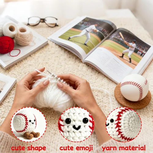 Miniatura 5 de Regalos positivos de ganchillo de béisbol para niños, hombres, papá, muñeca de punto inspiradora con tarjeta de aliento y llavero de caja, divertida