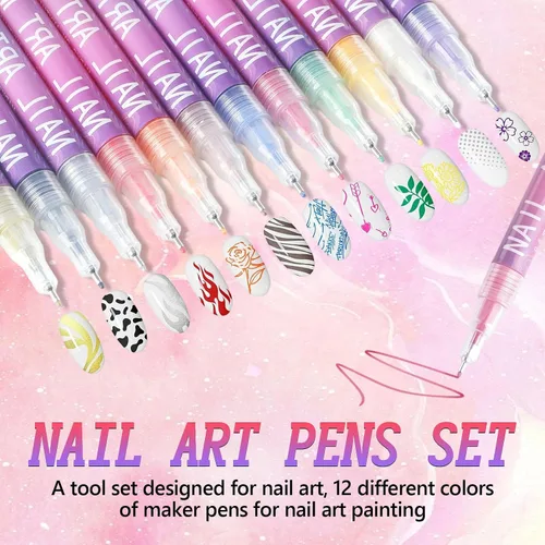 Miniatura 2 de Juego de 12 rotuladores para arte de uñas, rotuladores de esmalte de uñas de secado rápido 3D de 0.5MM, 2025 marcadores de arte de uñas DIY