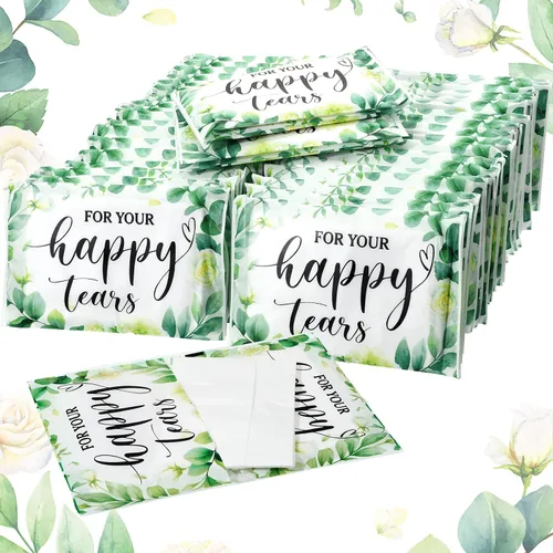 Lincia Paquete de 100 pañuelos de papel de lágrimas felices para boda, 3 capas, pañuelos de boda para invitados, tamaño de viaje, papel facial a