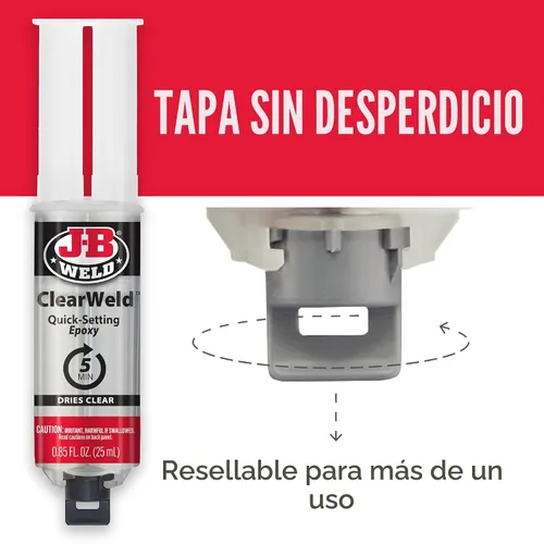 Miniatura 6 de J-B Weld 50112 ClearWeld Jeringa de Epoxi de Fraguado de 5 Minutos - Transparente - 25 ml, 25ml