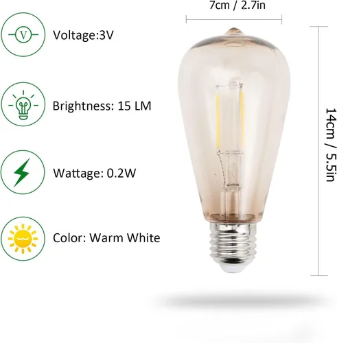 Miniatura 2 de Bombillas solares de granero, 2 piezas de repuesto de luces solares de granero, luz blanca cálida E26 Edison (blanco cálido, 0.2, vatios)