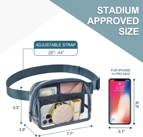 Miniatura 18 de Riñonera transparente para eventos de estadio, bolsa de cinturón transparente para mujeres y hombres, para conciertos, deportes, playa, senderismo