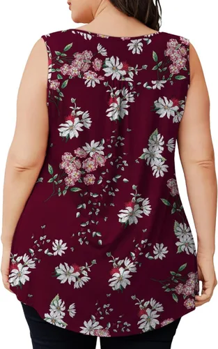 Miniatura 4 de Othyroce Blusa tipo túnica sin mangas para mujer, de talla grande, con estampado de verano, con botones