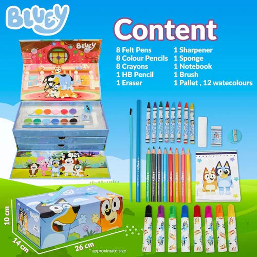 Miniatura 6 de Bluey Lápices de colores suministros de arte para niños y niñas, kit de dibujo, pintura, suministros escolares, kit de arte, estuche de viaje, Azul