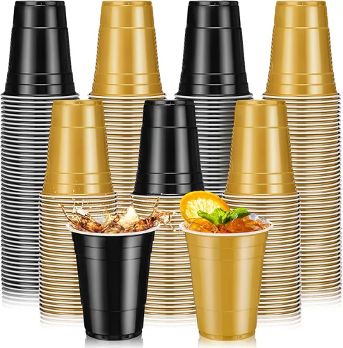 Miniatura 17 de Lounsweer 100 vasos desechables de graduación de 16 onzas para fiesta, vasos de plástico resistentes para agua potable, para cumpleaños, baby Rosa