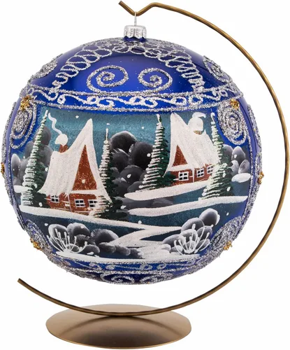 Miniatura 9 de Adorno navideño de capilla azul con soporte, bola de vidrio soplado polaco pintada a mano, bola extra grande de 8 pulgadas/200mm, adorno de fe eterna