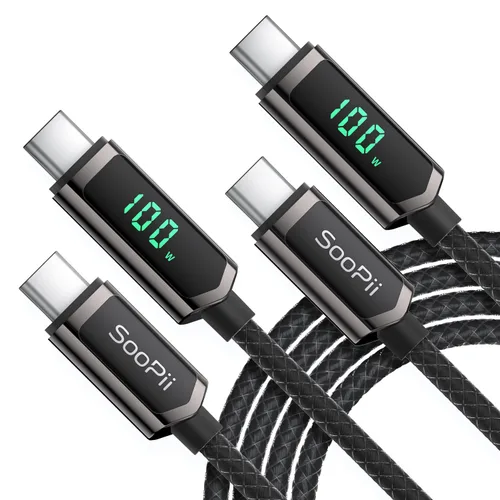 Miniatura 10 de SOOPII Cable USB C a USB C de 100 W, cable trenzado tipo C de nailon de 1 pie con pantalla LED para iPhone 15/15 Pro/15 Plus/15 Pro Max, MacBook