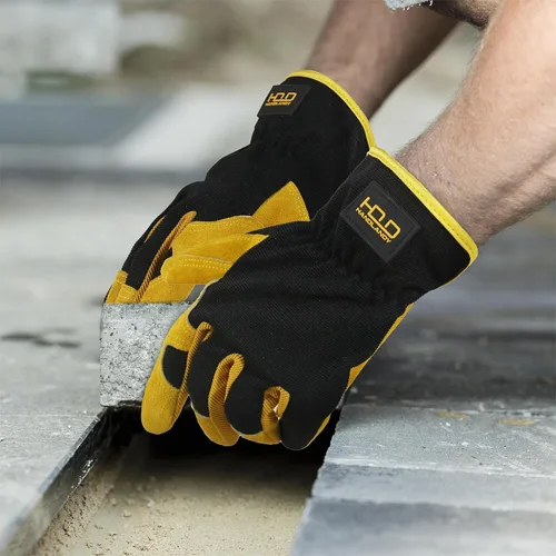 Miniatura 5 de HANDLANDY Guantes de jardinería de cuero para hombre, guantes de trabajo utilitarios para mecánicos, construcción, conductor 3 pares amarillo