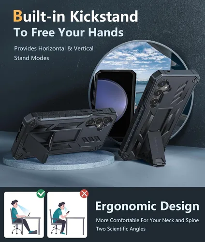 Miniatura 4 de FNTCASE para Samsung Galaxy S23-FE Funda: Funda protectora dura de grado militar con atril Protector de pantalla Funda protectora a prueba