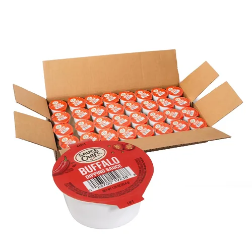 Ventura Foods Sauce Craft - Tazas de salsa de búfalo, cayena añeja y ajo, condimento de alas de calor sabroso, 1.25 onzas, paquete de 96