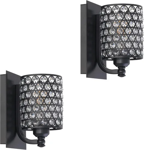 Miniatura 9 de Paquete de 2 lámparas de pared de cristal con acabado champán, lámpara de pared de estilo conciso moderno, pantalla de cristal poliédrico para baño